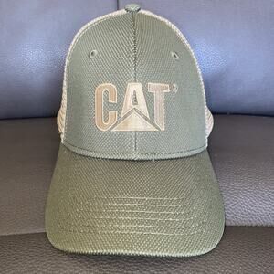 CAT Caterpillar Trucker Hat Mesh Back Cap Green Tan Licensed Workwear 100% Polye
